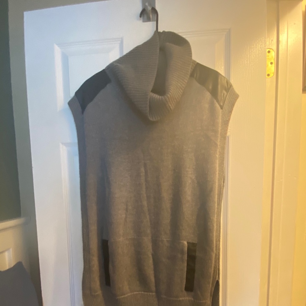 BR knee length sweater with leather panels